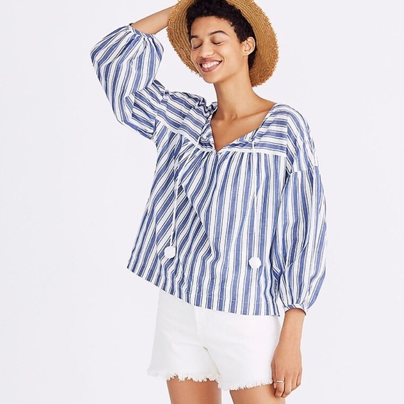 Madewell Peasant Top in Shea Stripe Sz XS - Picture 2 of 15